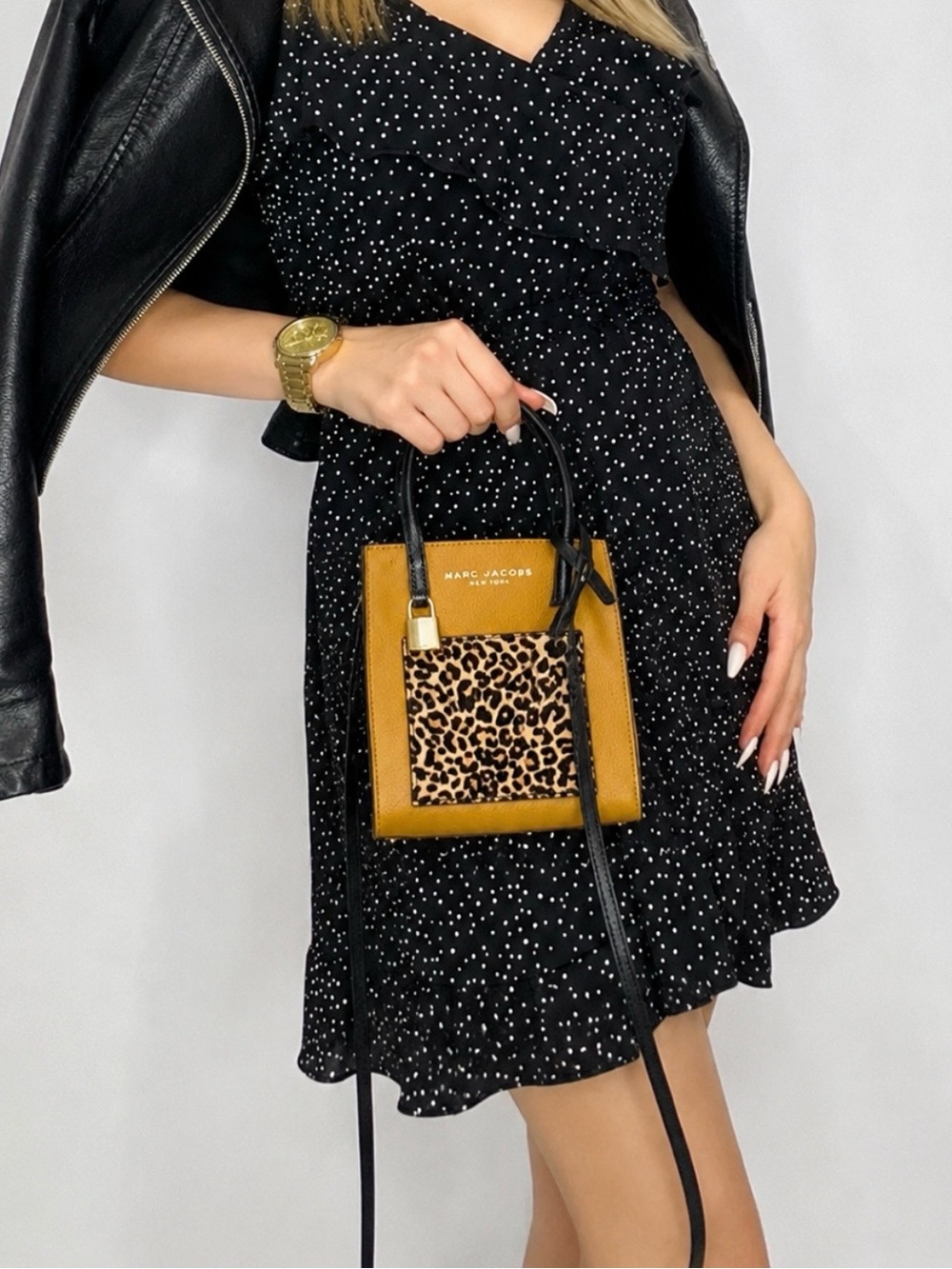 Marc Jacobs Mustard Leather Mini Tote with Leopard Pocket